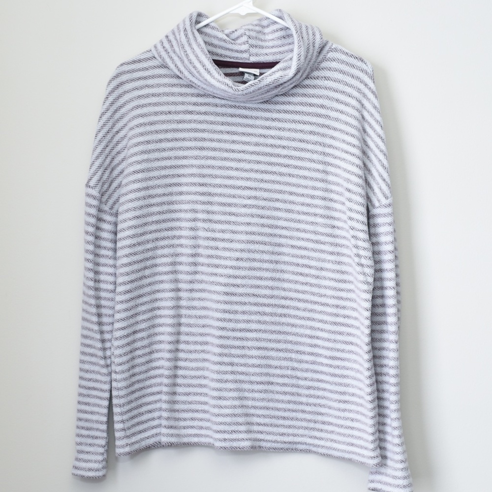 **3/$25** Brushed Soft Gray and Burgundy Cowl-neck Sweatshirt - XL